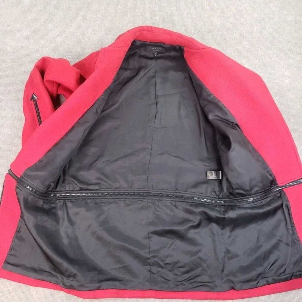 Rag & Bone Rally Zip Off Coat Womens Medium Red Wool Linen Blend Convertible‎